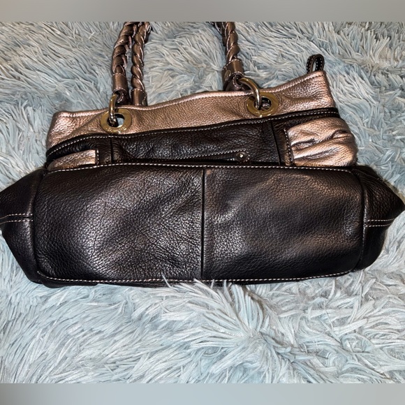 B Makowsky Leather Satchel Black & Silver Hobo Bag - Picture 5 of 7